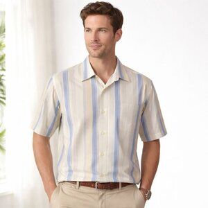 Tommy Bahama Mens Twist & Stripe Original Fit Camp Shirt Silk Tencel Size XL